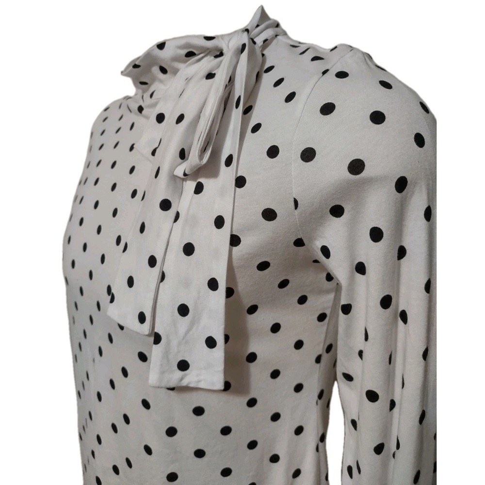 Tommy Hilfiger Top Size M Women's Polka Dot White Black Bow Neck Retro Blouse‎ - Picture 9 of 13